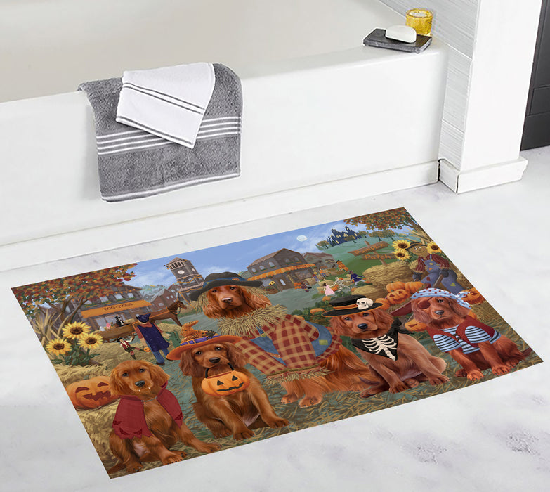 Halloween 'Round Town and Fall Pumpkin Scarecrow Both Irish Red Setter Dogs Bath Mat