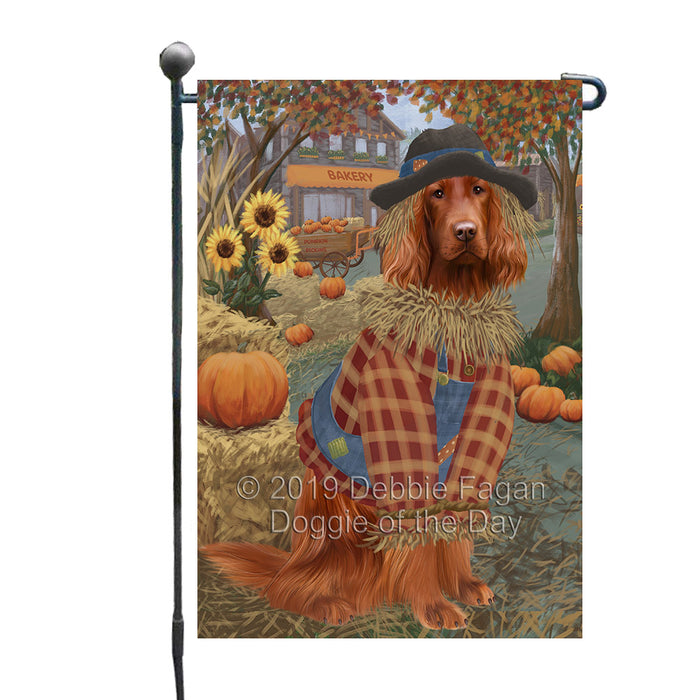 Halloween 'Round Town And Fall Pumpkin Scarecrow Both Irish Red Setter Dogs Garden Flag GFLG65665