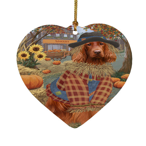 Fall Pumpkin Scarecrow Irish Red Setter Dogs Heart Christmas Ornament HPOR57565