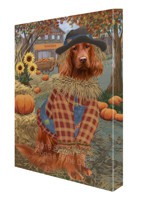 Halloween 'Round Town And Fall Pumpkin Scarecrow Both Irish Red Setter Dogs Canvas Print Wall Art Décor CVS140174