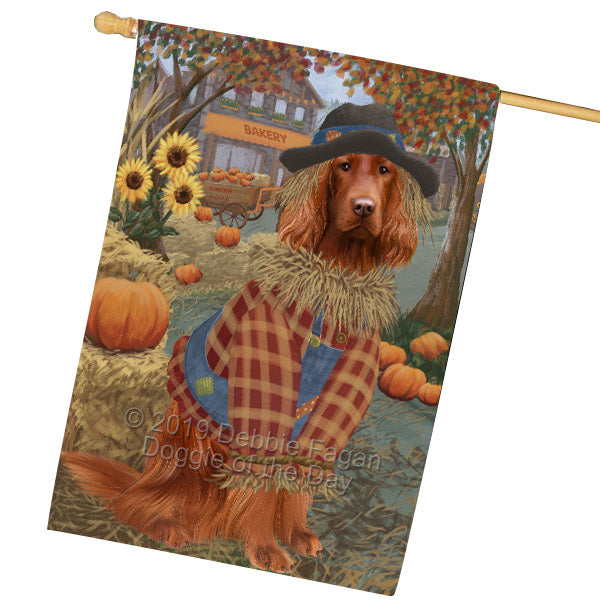Halloween 'Round Town And Fall Pumpkin Scarecrow Both Irish Red Setter Dogs House Flag FLG65721