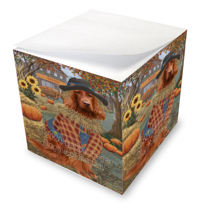 Fall Pumpkin Scarecrow Irish Red Setter Dog Note Cube NOC-DOTD-A56827