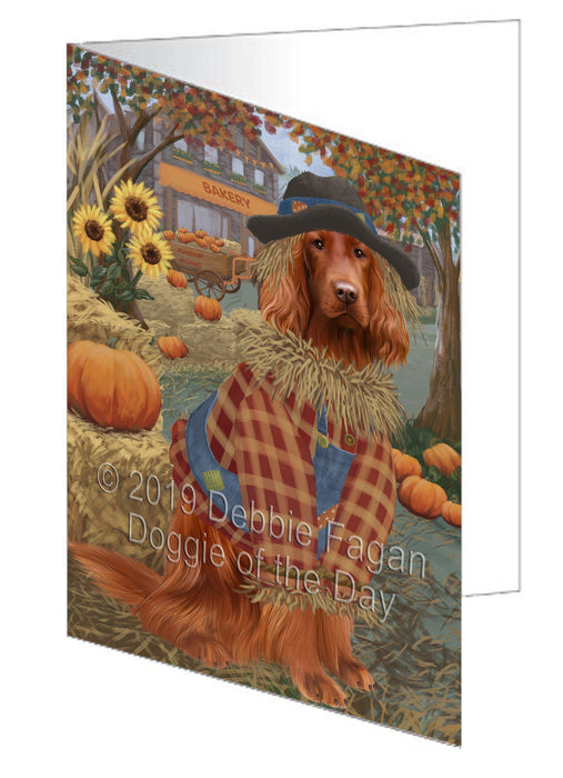 Fall Pumpkin Scarecrow Irish Red Setter Dog Handmade Artwork Assorted Pets Greeting Cards and Note Cards with Envelopes for All Occasions and Holiday Seasons GCD78041