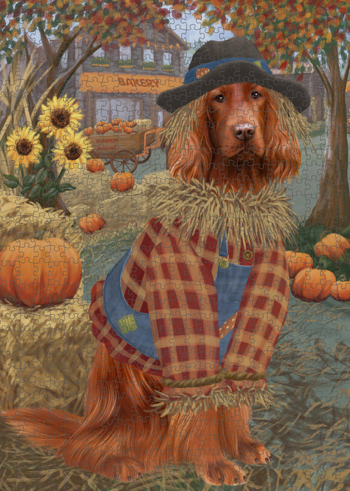 Halloween 'Round Town And Fall Pumpkin Scarecrow Both Irish Red Setter Dogs Puzzle  PUZL96568