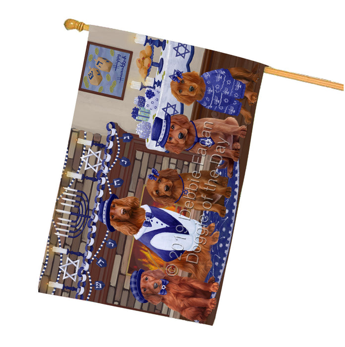 Happy Hanukkah Family Irish Red Setter Dogs House Flag FLG65838