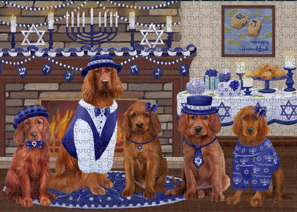 Happy Hanukkah Family and Happy Hanukkah Both Irish Red Setter Dogs Puzzle with Photo Tin PUZL96812