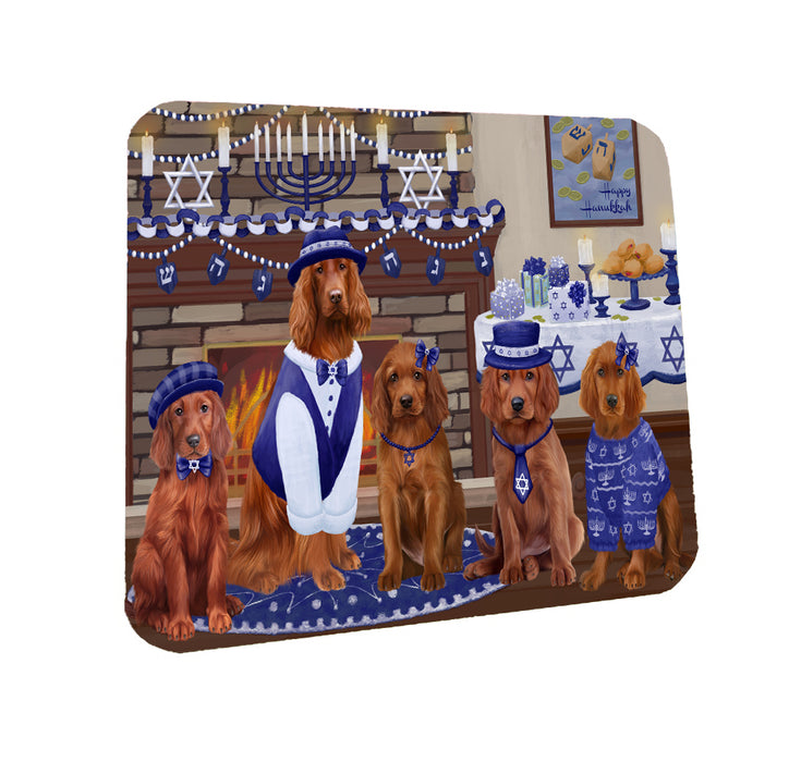 Happy Hanukkah Family Irish Red Setter Dogs Coasters Set of 4 CSTA57582