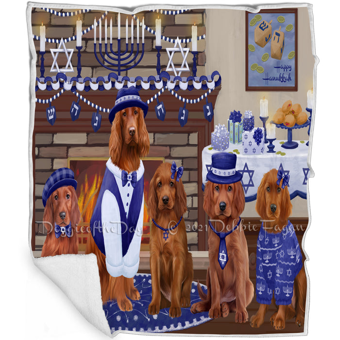 Happy Hanukkah Family and Happy Hanukkah Both Irish Red Setter Dogs Blanket BLNKT140600