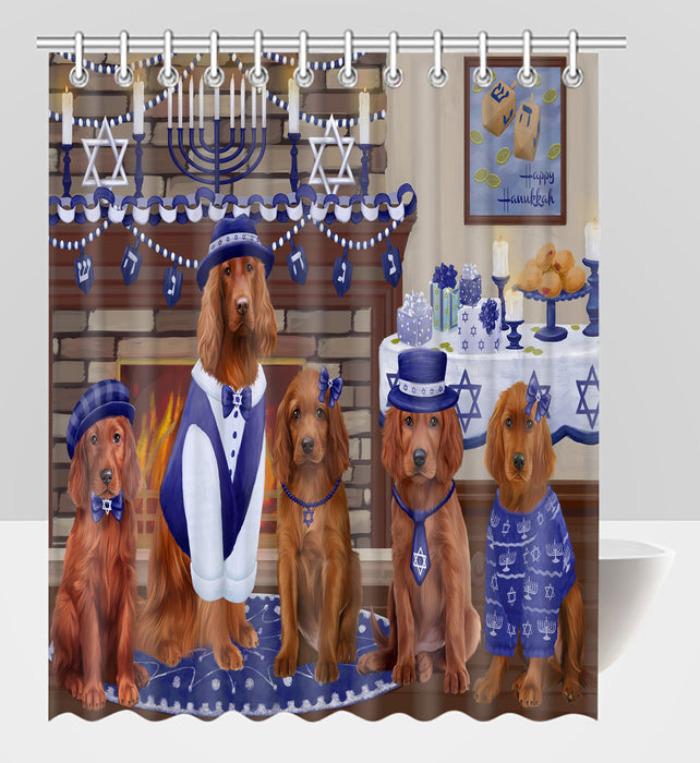 Happy Hanukkah Family Irish Red Setter Dogs Shower Curtain