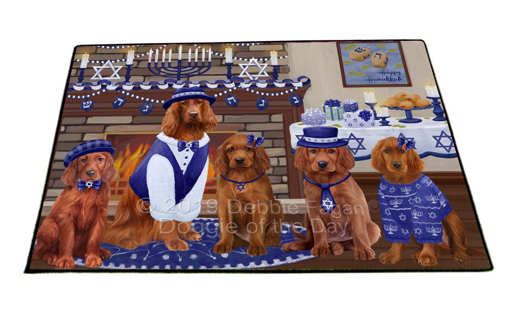Happy Hanukkah Family and Happy Hanukkah Both Irish Red Setter Dogs Floormat FLMS54140