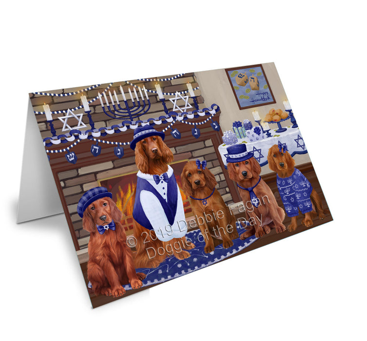 Happy Hanukkah Family Irish Red Setter Dogs Handmade Artwork Assorted Pets Greeting Cards and Note Cards with Envelopes for All Occasions and Holiday Seasons GCD78224