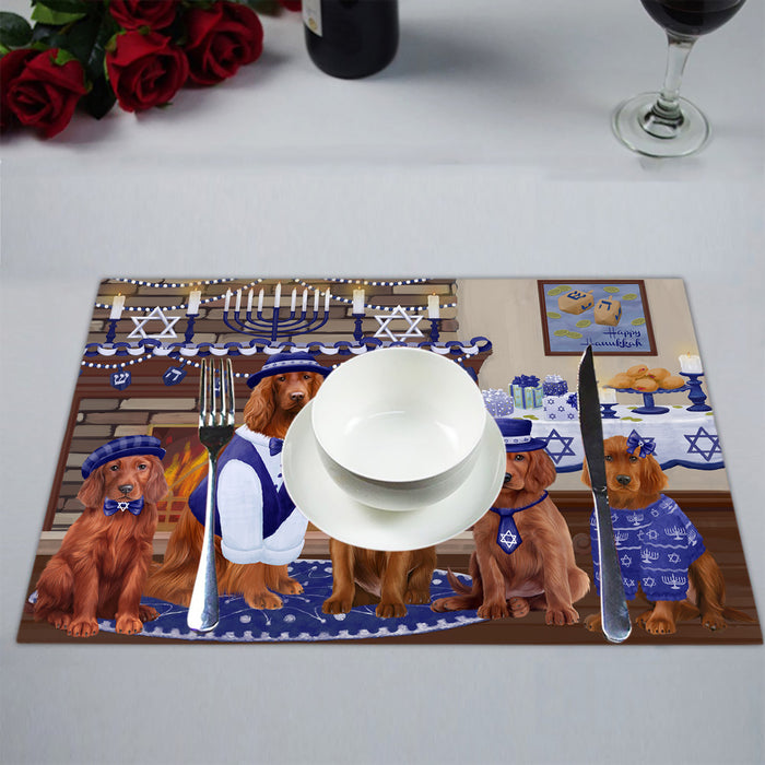 Happy Hanukkah Family Irish Red Setter Dogs Placemat
