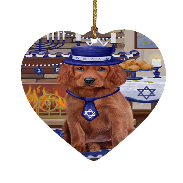 Happy Hanukkah Irish Red Setter Dog Heart Christmas Ornament HPOR57682