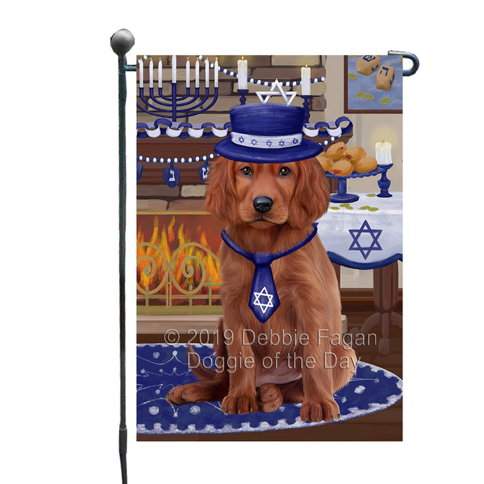 Happy Hanukkah Family and Happy Hanukkah Both Irish Red Setter Dog Garden Flag GFLG65726