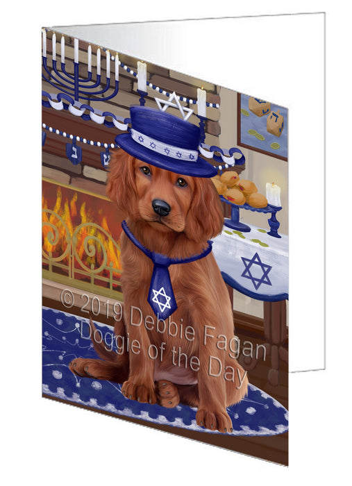 Happy Hanukkah Irish Red Setter Dog Handmade Artwork Assorted Pets Greeting Cards and Note Cards with Envelopes for All Occasions and Holiday Seasons GCD78392