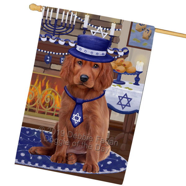 Happy Hanukkah Family and Happy Hanukkah Both Irish Red Setter Dog House Flag FLG65782