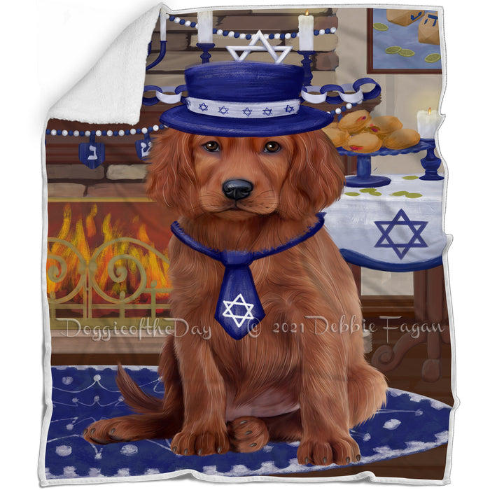 Happy Hanukkah Family and Happy Hanukkah Both Irish Red Setter Dog Blanket BLNKT140096