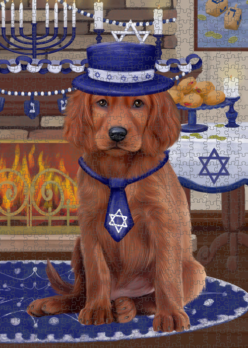 Happy Hanukkah Family and Happy Hanukkah Both Irish Red Setter Dog Puzzle with Photo Tin PUZL97036
