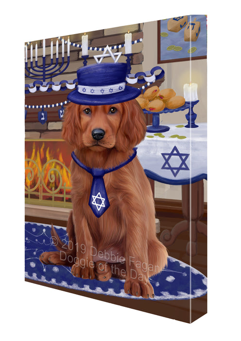 Happy Hanukkah Family and Happy Hanukkah Both Irish Red Setter Dog Canvas Print Wall Art Décor CVS140723