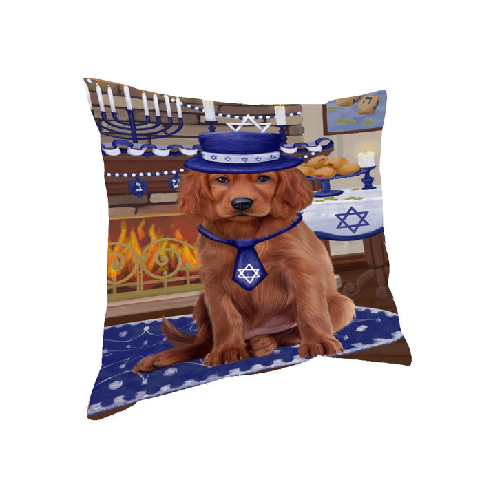 Happy Hanukkah Family and Happy Hanukkah Both Irish Red Setter Dog Pillow PIL83128