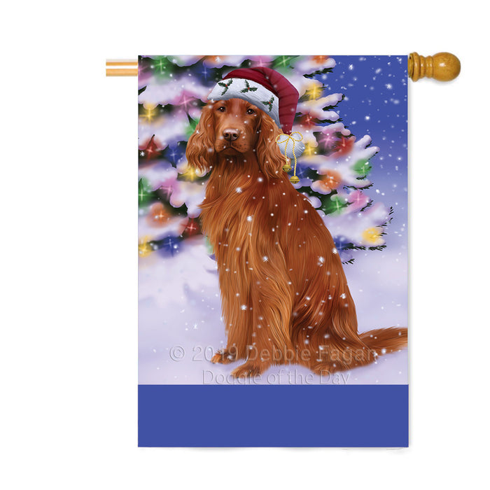 Personalized Winterland Wonderland Irish Red Setter Dog In Christmas Holiday Scenic Background Custom House Flag FLG-DOTD-A61384