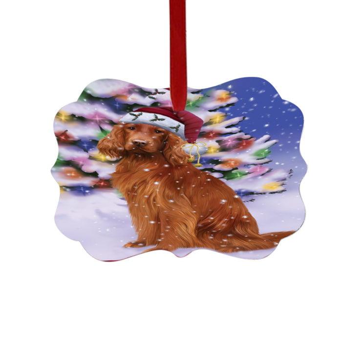 Winterland Wonderland Irish Red Setter Dog In Christmas Holiday Scenic Background Double-Sided Photo Benelux Christmas Ornament LOR49590