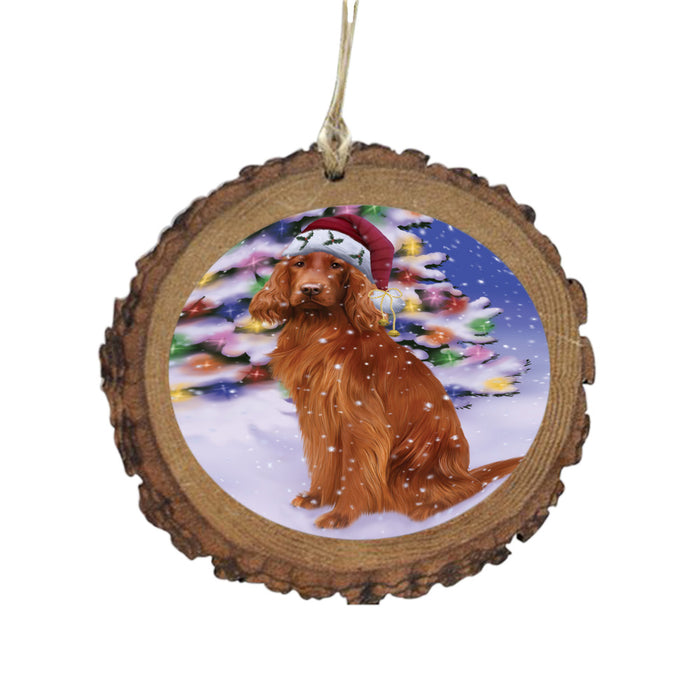 Winterland Wonderland Irish Red Setter Dog In Christmas Holiday Scenic Background Wooden Christmas Ornament WOR49590