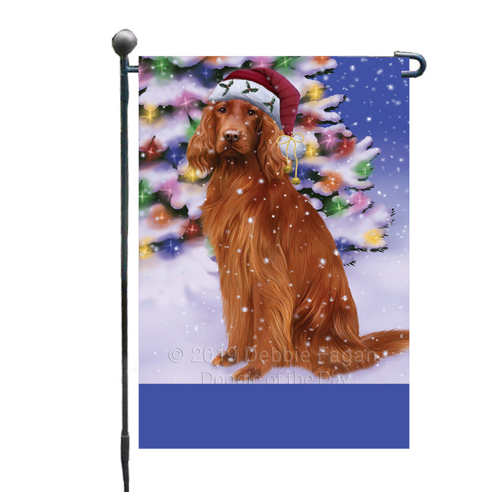 Personalized Winterland Wonderland Irish Red Setter Dog In Christmas Holiday Scenic Background Custom Garden Flags GFLG-DOTD-A61328