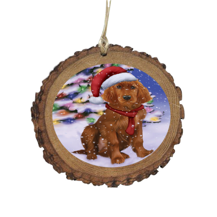 Winterland Wonderland Irish Red Setter Dog In Christmas Holiday Scenic Background Wooden Christmas Ornament WOR49591