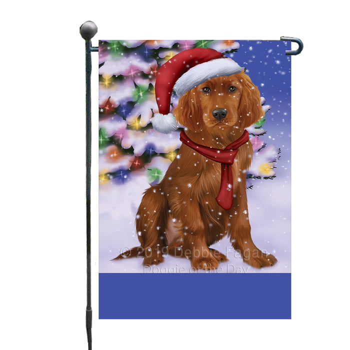 Personalized Winterland Wonderland Irish Red Setter Dog In Christmas Holiday Scenic Background Custom Garden Flags GFLG-DOTD-A61329