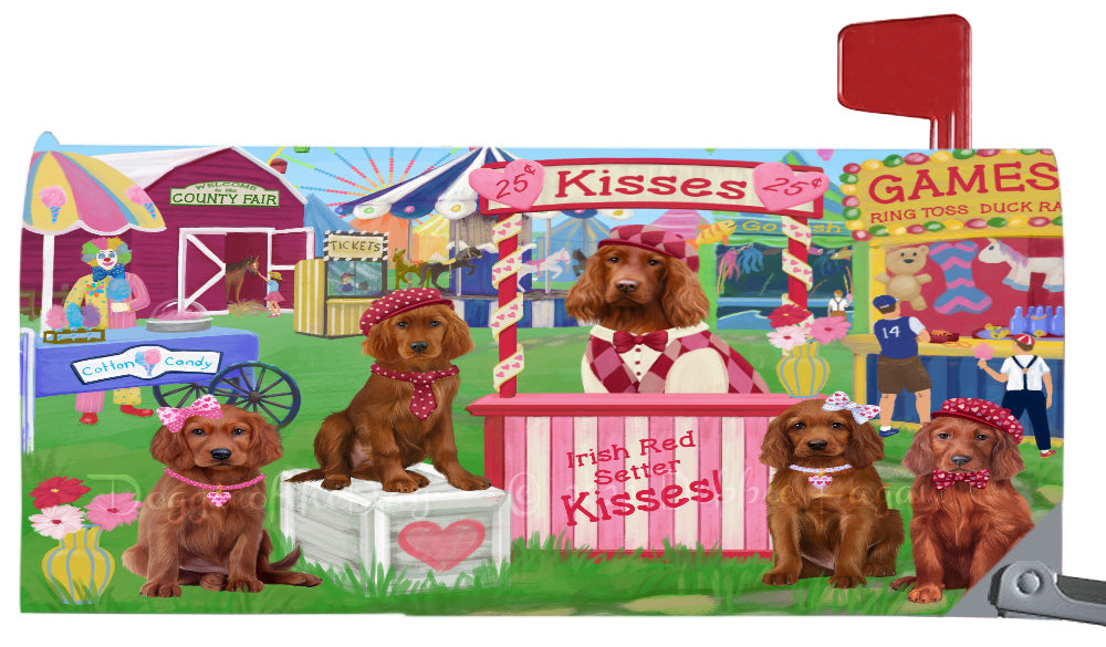 Carnival Kissing Booth Irish Red Setter Dogs Magnetic Mailbox Cover Both Sides Pet Theme Printed Decorative Letter Box Wrap Case Postbox Thick Magnetic Vinyl Material