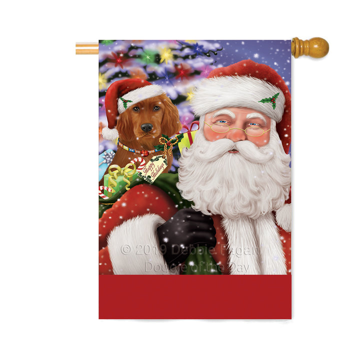Personalized Santa Carrying Irish Red Setter Dog and Christmas Presents Custom House Flag FLG-DOTD-A63476