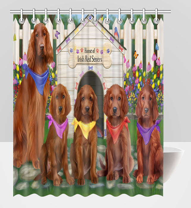 Spring Dog House Irish Red Setter Dogs Shower Curtain
