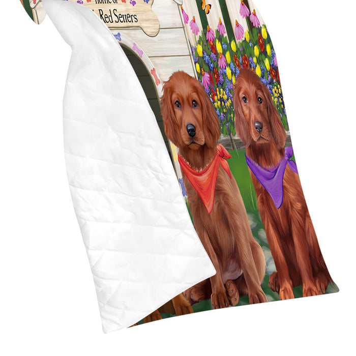 Spring Dog House Irish Red Setter Dogs Quilt