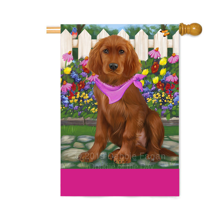 Personalized Spring Floral Irish Red Setter Dog Custom House Flag FLG-DOTD-A62946