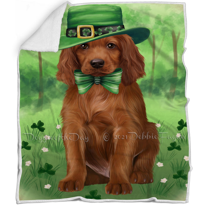 St. Patricks Day Irish Portrait Irish Red Setter Dog Blanket BLNKT132780