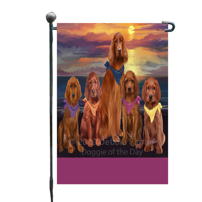 Personalized Family Sunset Portrait Irish Red Setter Dogs Custom Garden Flags GFLG-DOTD-A60607