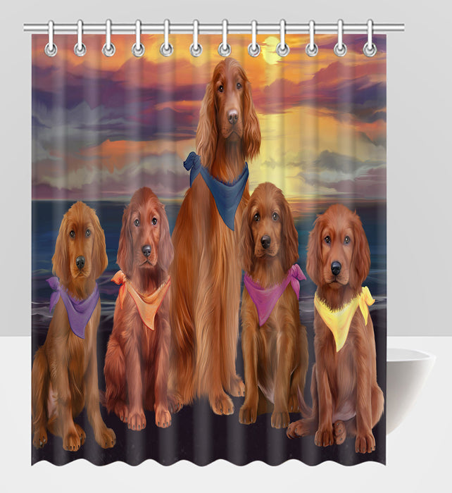 Family Sunset Portrait Irish Red Setter Dogs Shower Curtain