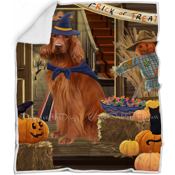 Enter at Own Risk Trick or Treat Halloween Irish Setter Dog Blanket BLNKT95772