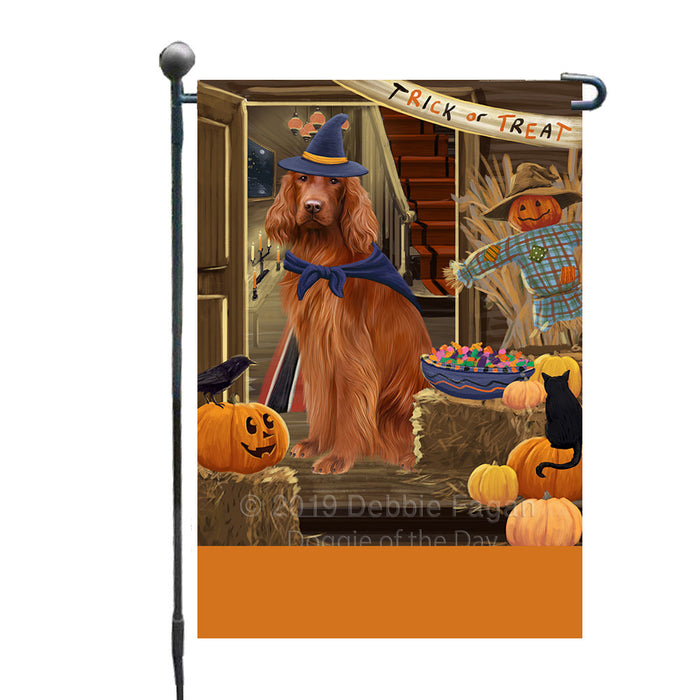 Personalized Enter at Own Risk Trick or Treat Halloween Irish Red Setter Dog Custom Garden Flags GFLG-DOTD-A59614