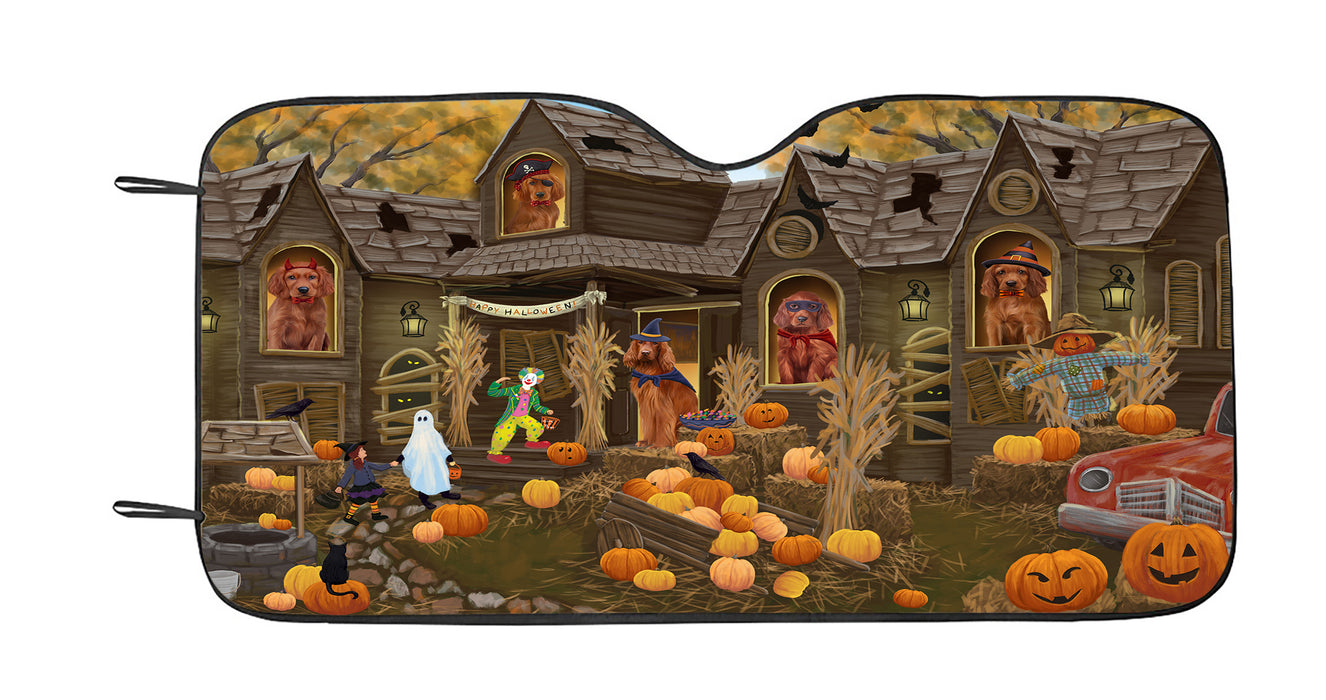 Haunted House Halloween Trick or Treat Irish Red Setter Dogs Car Sun Shade