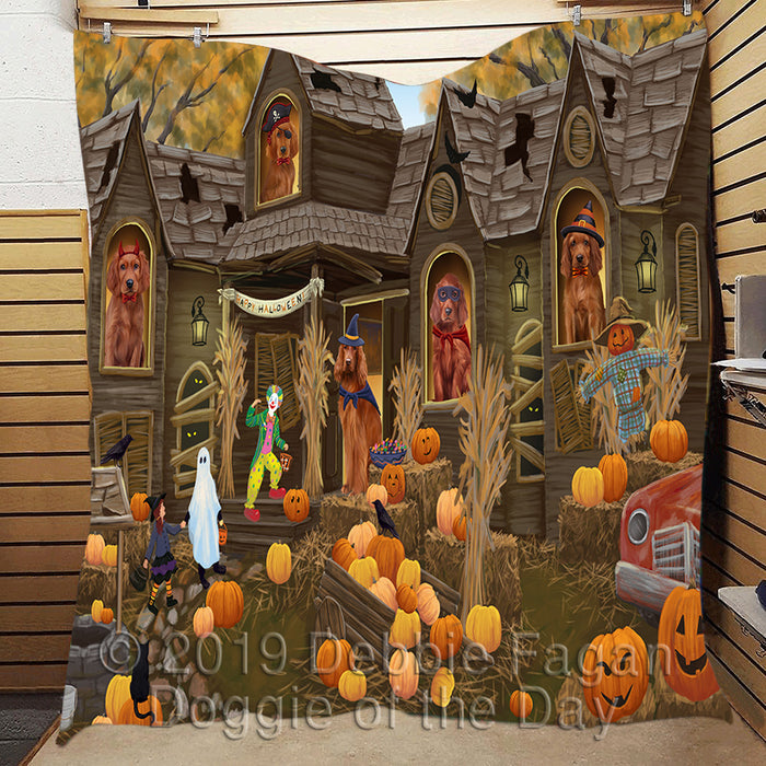 Haunted House Halloween Trick or Treat Irish Red Setter Dogs Quilt