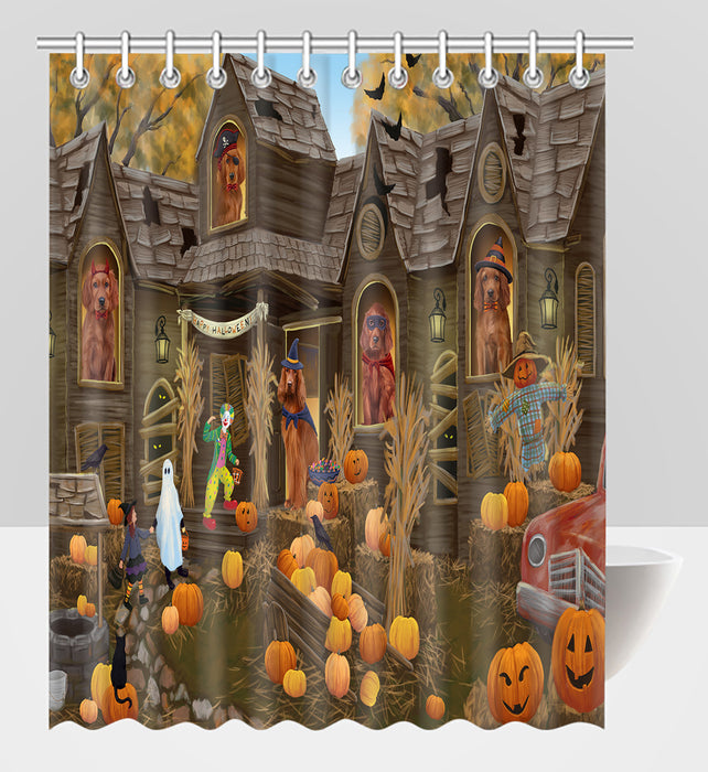Haunted House Halloween Trick or Treat Irish Red Setter Dogs Shower Curtain