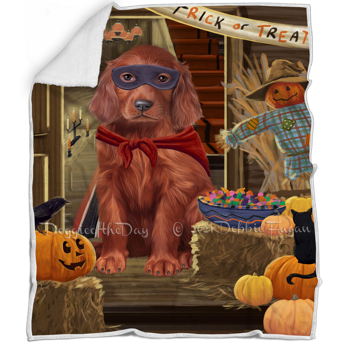 Enter at Own Risk Trick or Treat Halloween Irish Setter Dog Blanket BLNKT95781