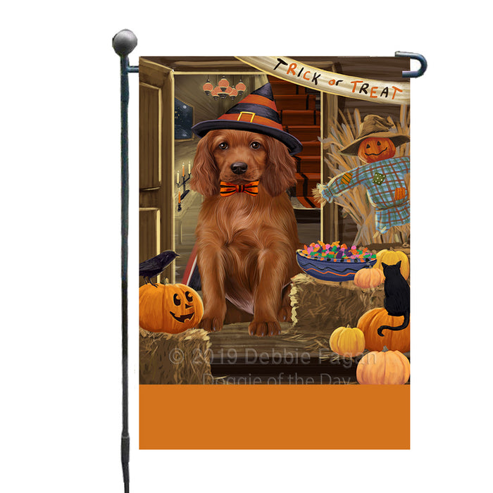 Personalized Enter at Own Risk Trick or Treat Halloween Irish Red Setter Dog Custom Garden Flags GFLG-DOTD-A59616