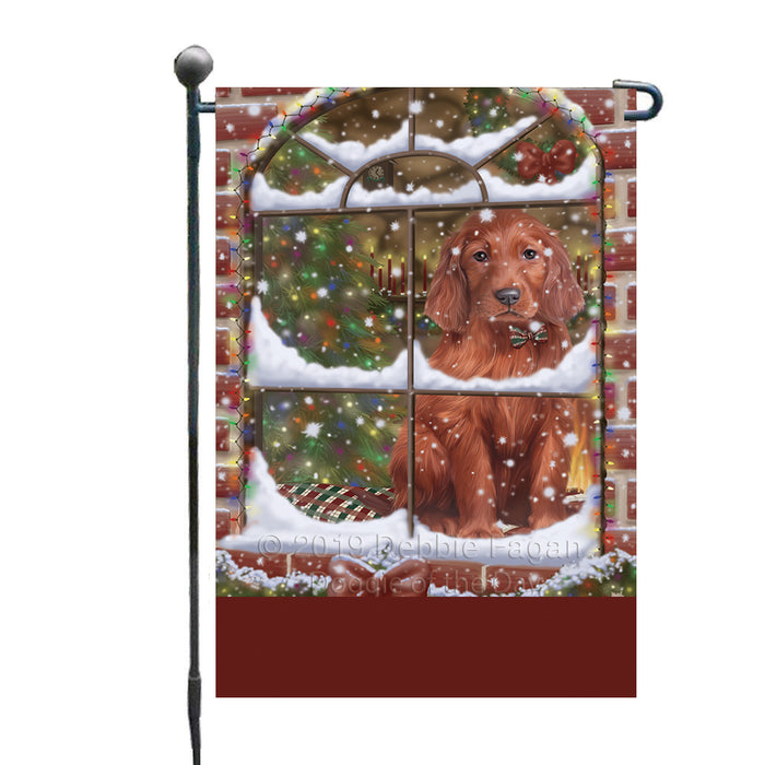 Personalized Please Come Home For Christmas Irish Red Setter Dog Sitting In Window Custom Garden Flags GFLG-DOTD-A60171