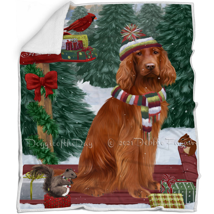 Merry Christmas Woodland Sled Irish Red Setter Dog Blanket BLNKT113988
