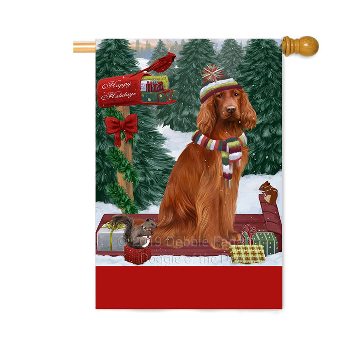 Personalized Merry Christmas Woodland Sled Irish Red Setter Dog Custom House Flag FLG-DOTD-A61664