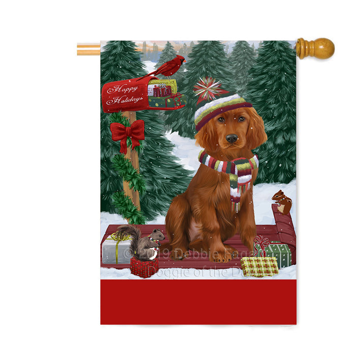 Personalized Merry Christmas Woodland Sled Irish Red Setter Dog Custom House Flag FLG-DOTD-A61665