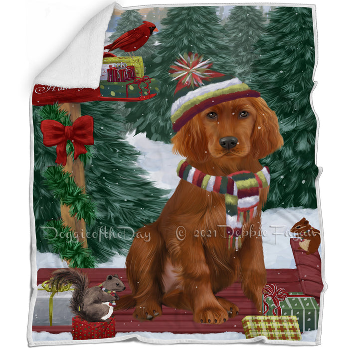 Merry Christmas Woodland Sled Irish Red Setter Dog Blanket BLNKT113997